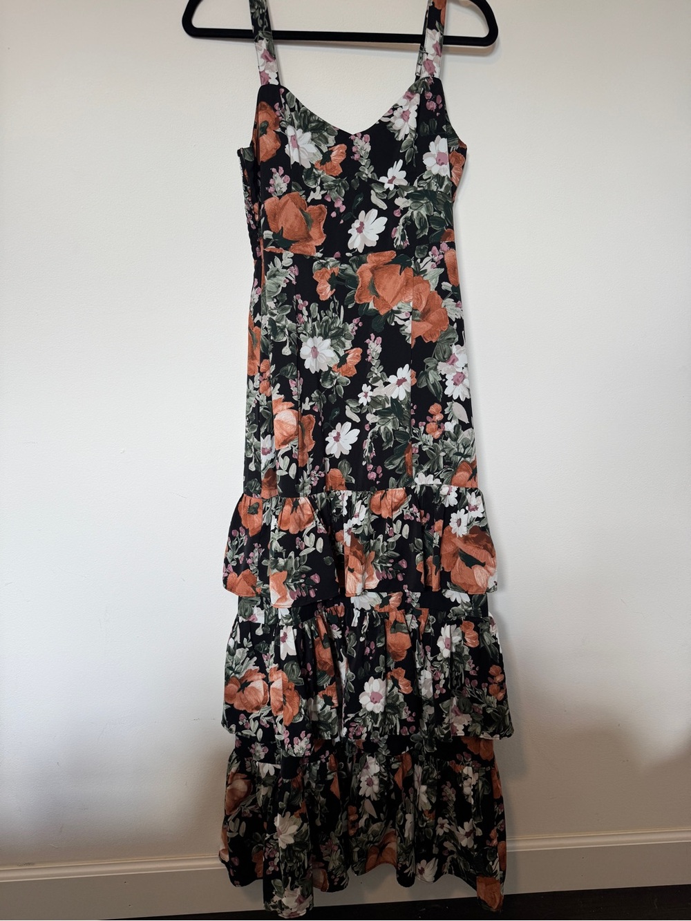 Abercrombie & Fitch Black Maxi Dress with Rust and White Floral Print